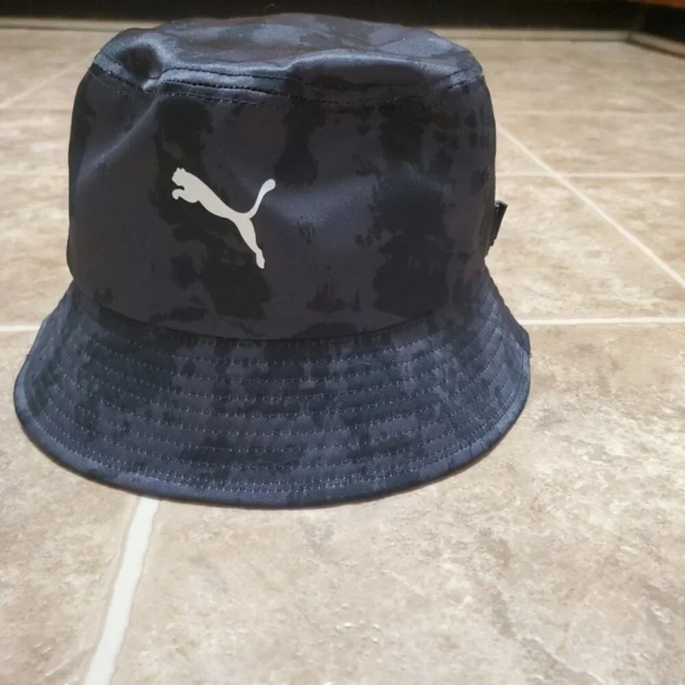 Puma Bucket Hat Y2K Unisex Black Grey Space Dye Nylon OS - Picture 2 of 9